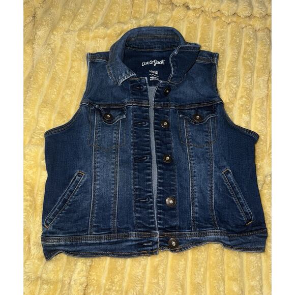 Cat & Jack Girl's Size Large L (10/12) Sleeveless Cotton Denim Blue Jean Jacket - Picture 1 of 3